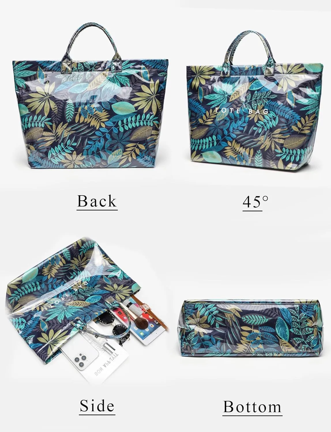 Large Tote Bag for Women Clear Plastic Shopper Bag PVC Hobo Handbag with Letter Print Work Bag