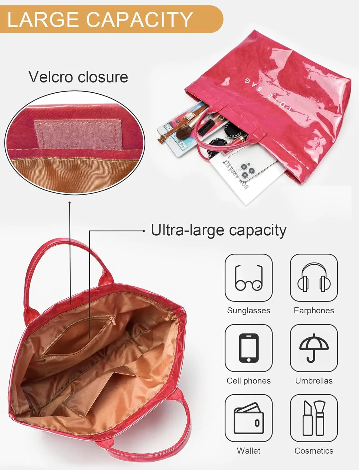 Large Tote Bag for Women Clear Plastic Shopper Bag PVC Hobo Handbag with Letter Print Work Bag