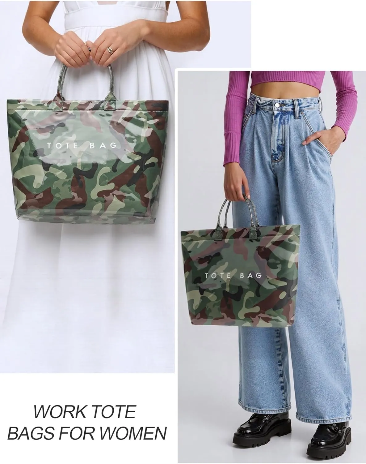 Large Tote Bag for Women Clear Plastic Shopper Bag PVC Hobo Handbag with Letter Print Work Bag