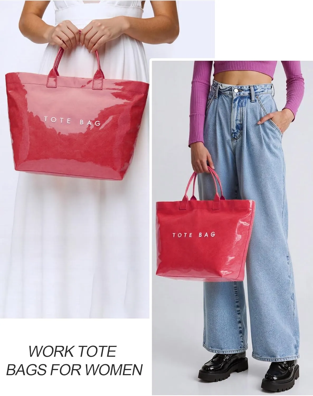 Large Tote Bag for Women Clear Plastic Shopper Bag PVC Hobo Handbag with Letter Print Work Bag