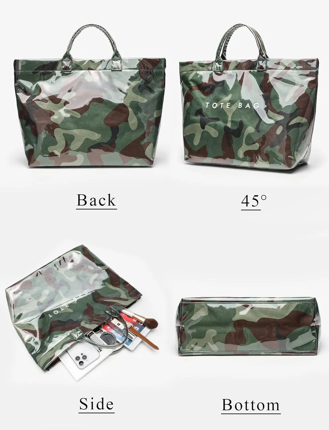 Large Tote Bag for Women Clear Plastic Shopper Bag PVC Hobo Handbag with Letter Print Work Bag