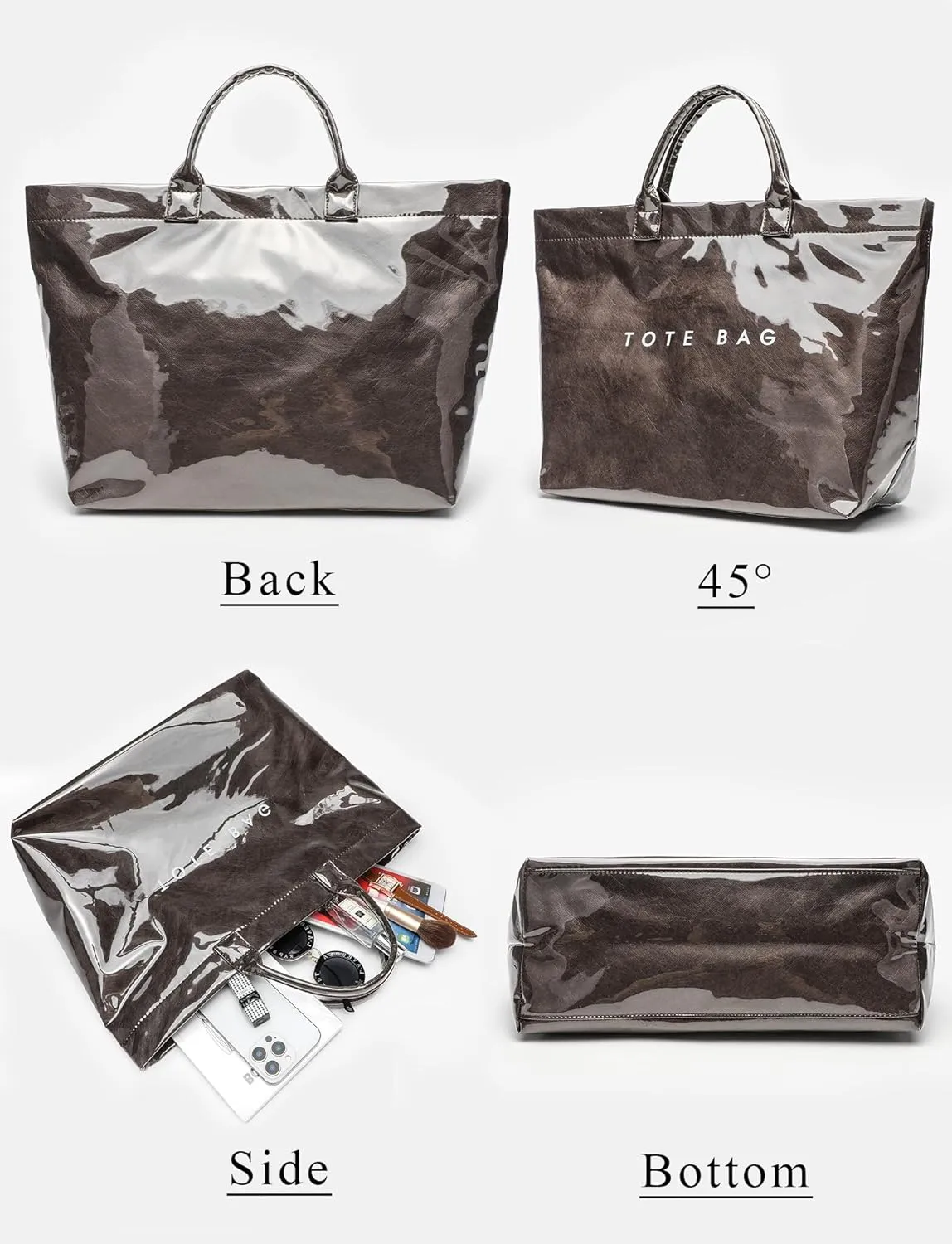 Large Tote Bag for Women Clear Plastic Shopper Bag PVC Hobo Handbag with Letter Print Work Bag