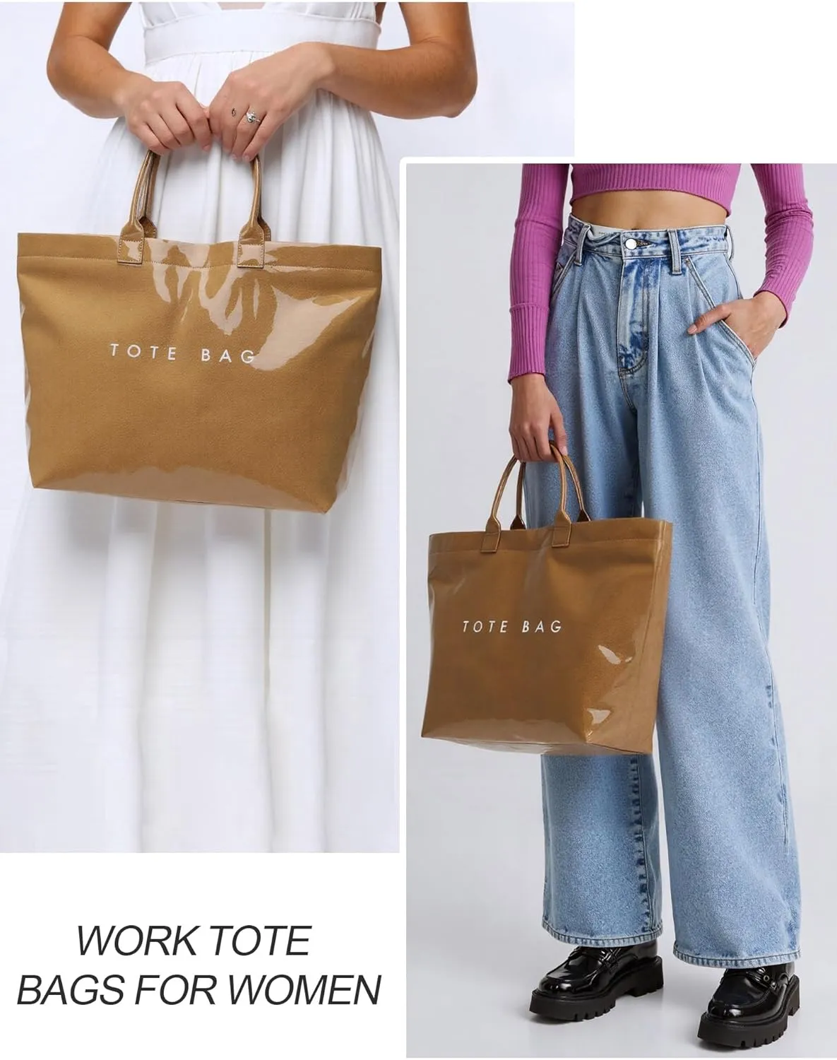 Large Tote Bag for Women Clear Plastic Shopper Bag PVC Hobo Handbag with Letter Print Work Bag