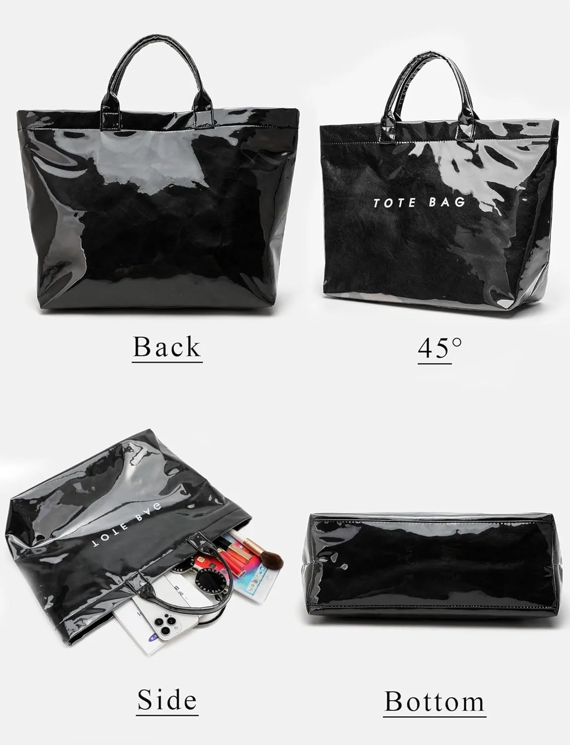 Large Tote Bag for Women Clear Plastic Shopper Bag PVC Hobo Handbag with Letter Print Work Bag