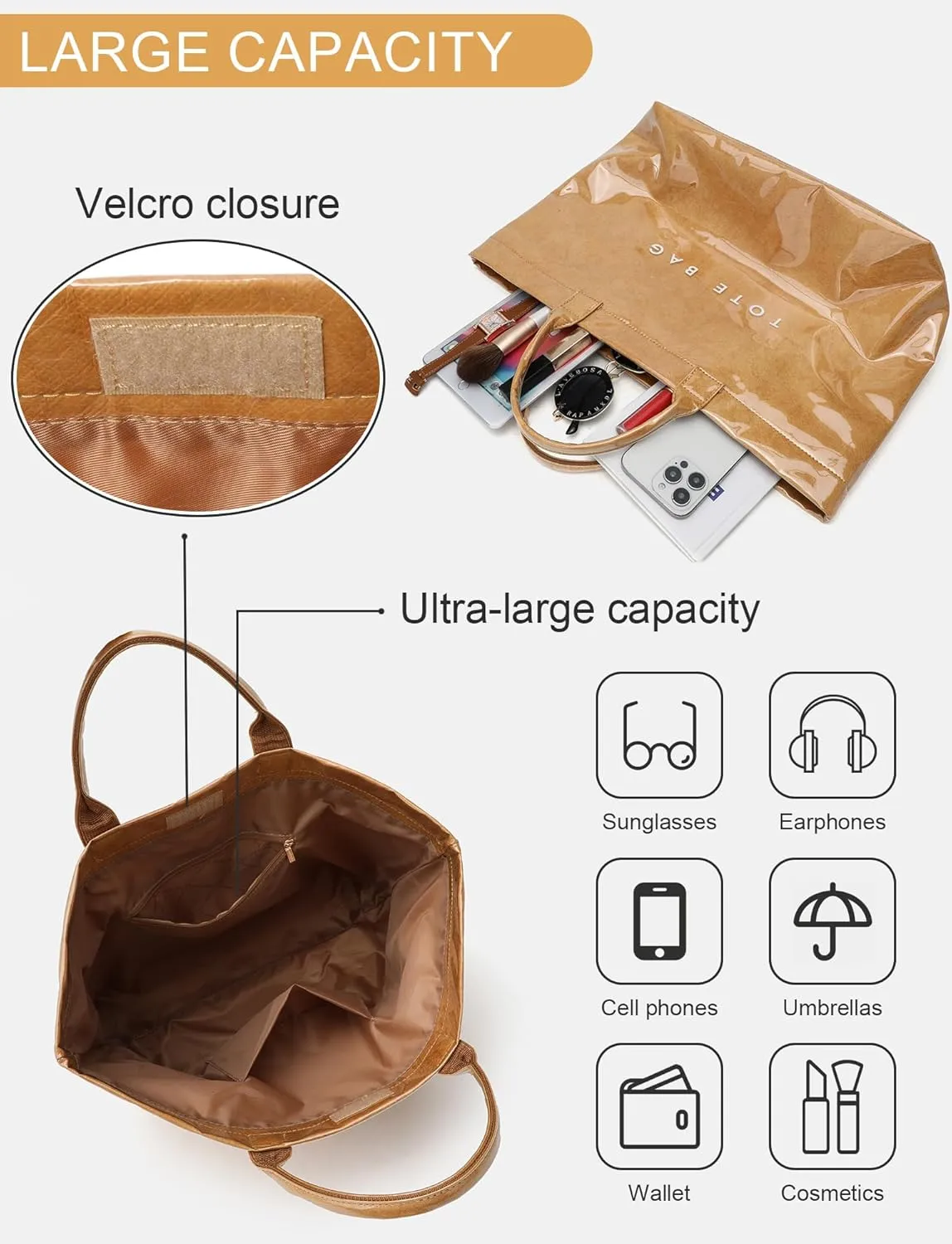Large Tote Bag for Women Clear Plastic Shopper Bag PVC Hobo Handbag with Letter Print Work Bag