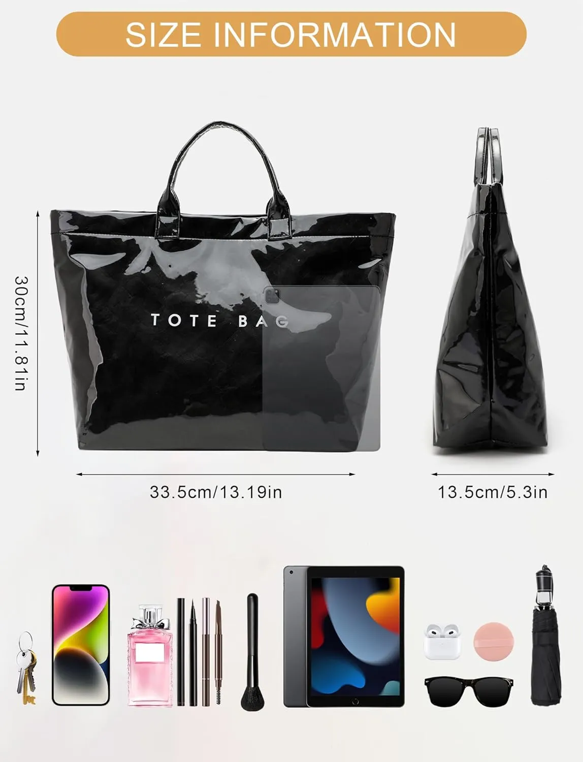 Large Tote Bag for Women Clear Plastic Shopper Bag PVC Hobo Handbag with Letter Print Work Bag