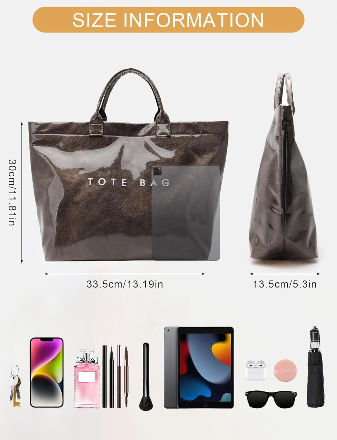 Large Tote Bag for Women Clear Plastic Shopper Bag PVC Hobo Handbag with Letter Print Work Bag