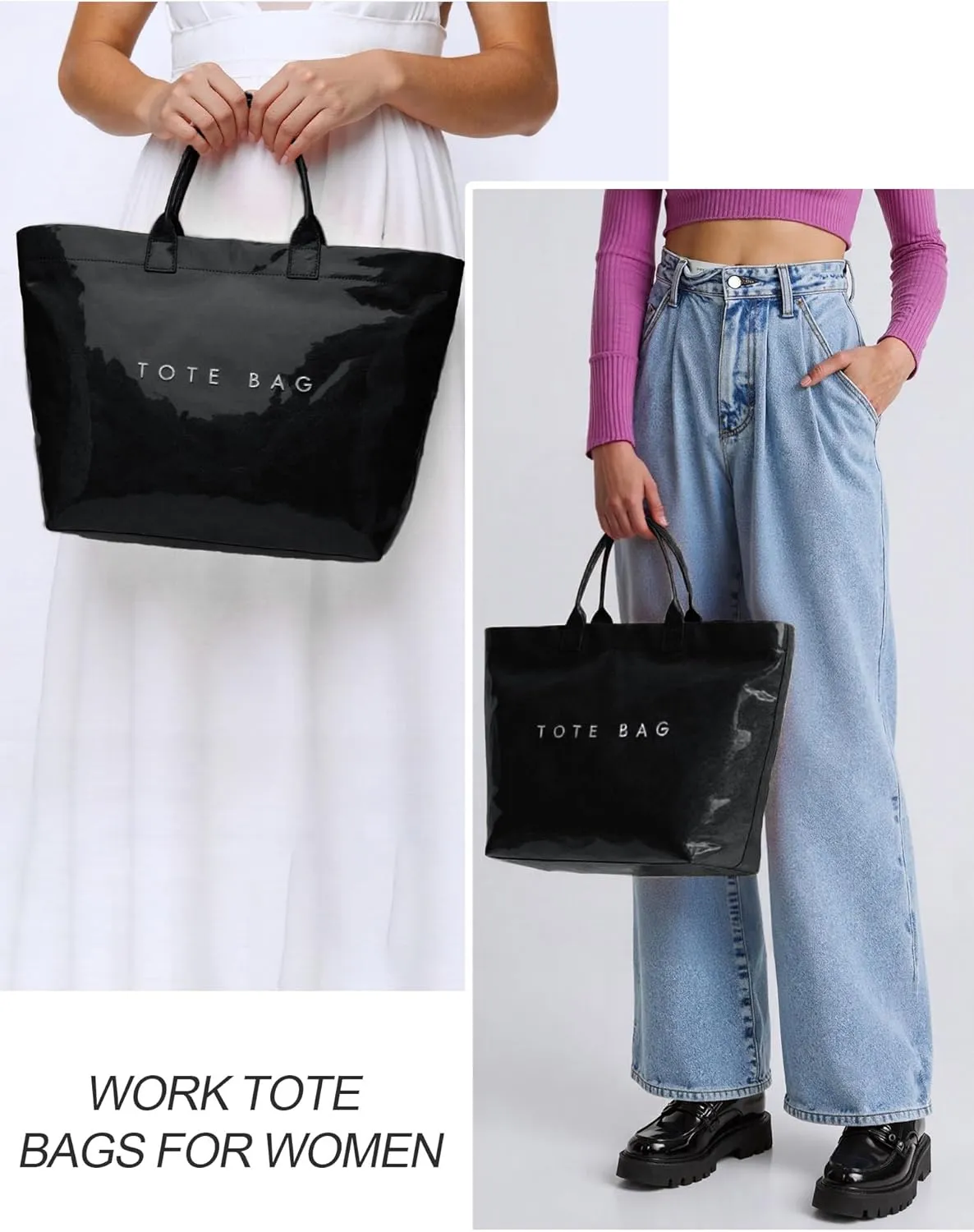 Large Tote Bag for Women Clear Plastic Shopper Bag PVC Hobo Handbag with Letter Print Work Bag
