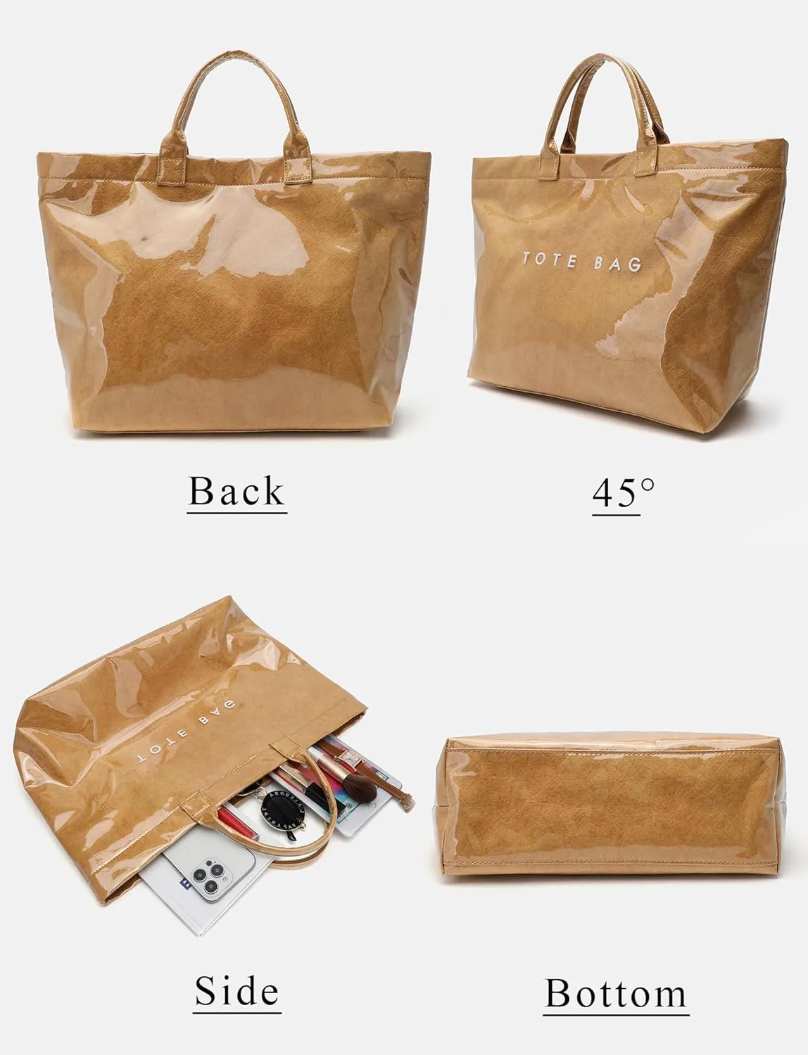 Large Tote Bag for Women Clear Plastic Shopper Bag PVC Hobo Handbag with Letter Print Work Bag