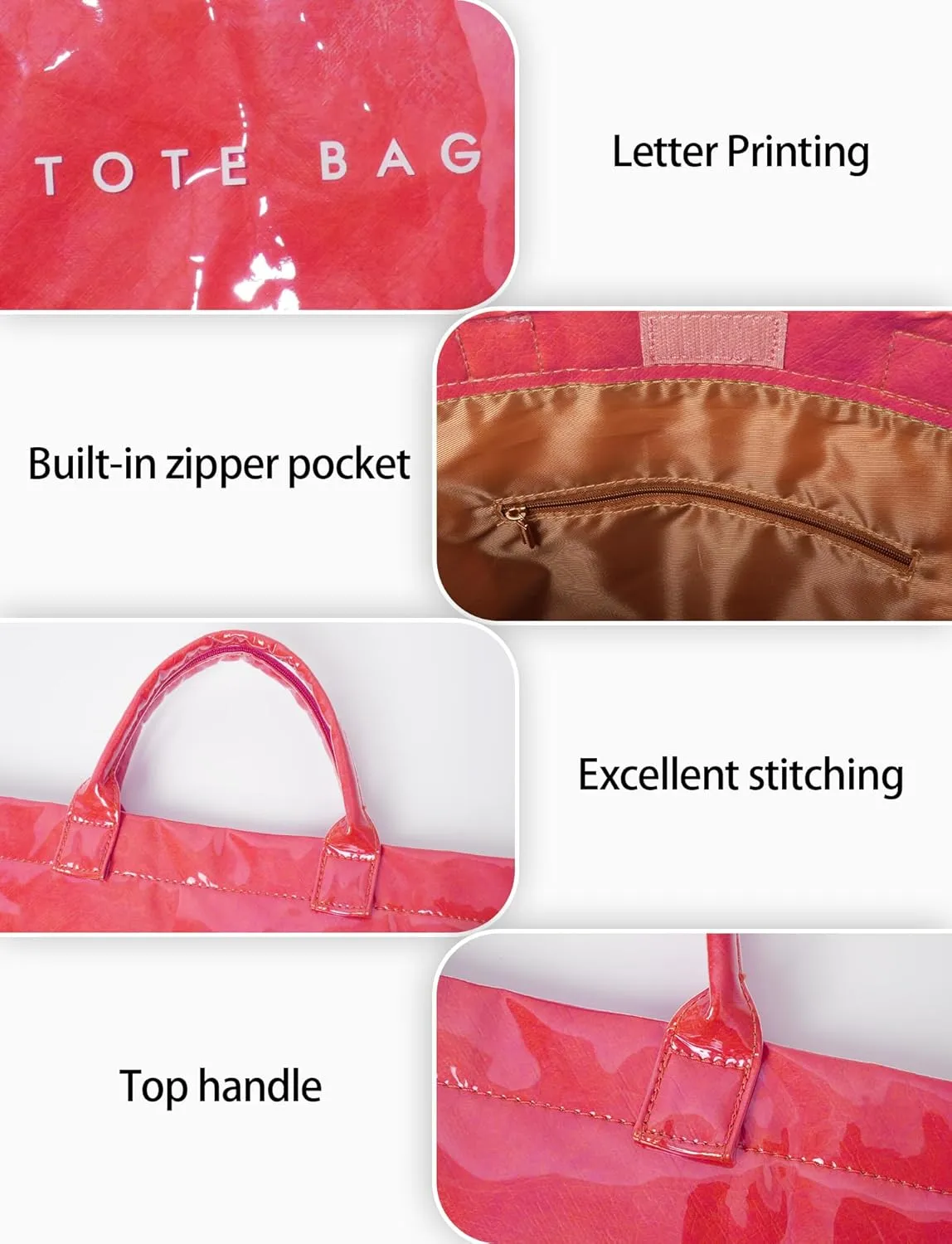 Large Tote Bag for Women Clear Plastic Shopper Bag PVC Hobo Handbag with Letter Print Work Bag