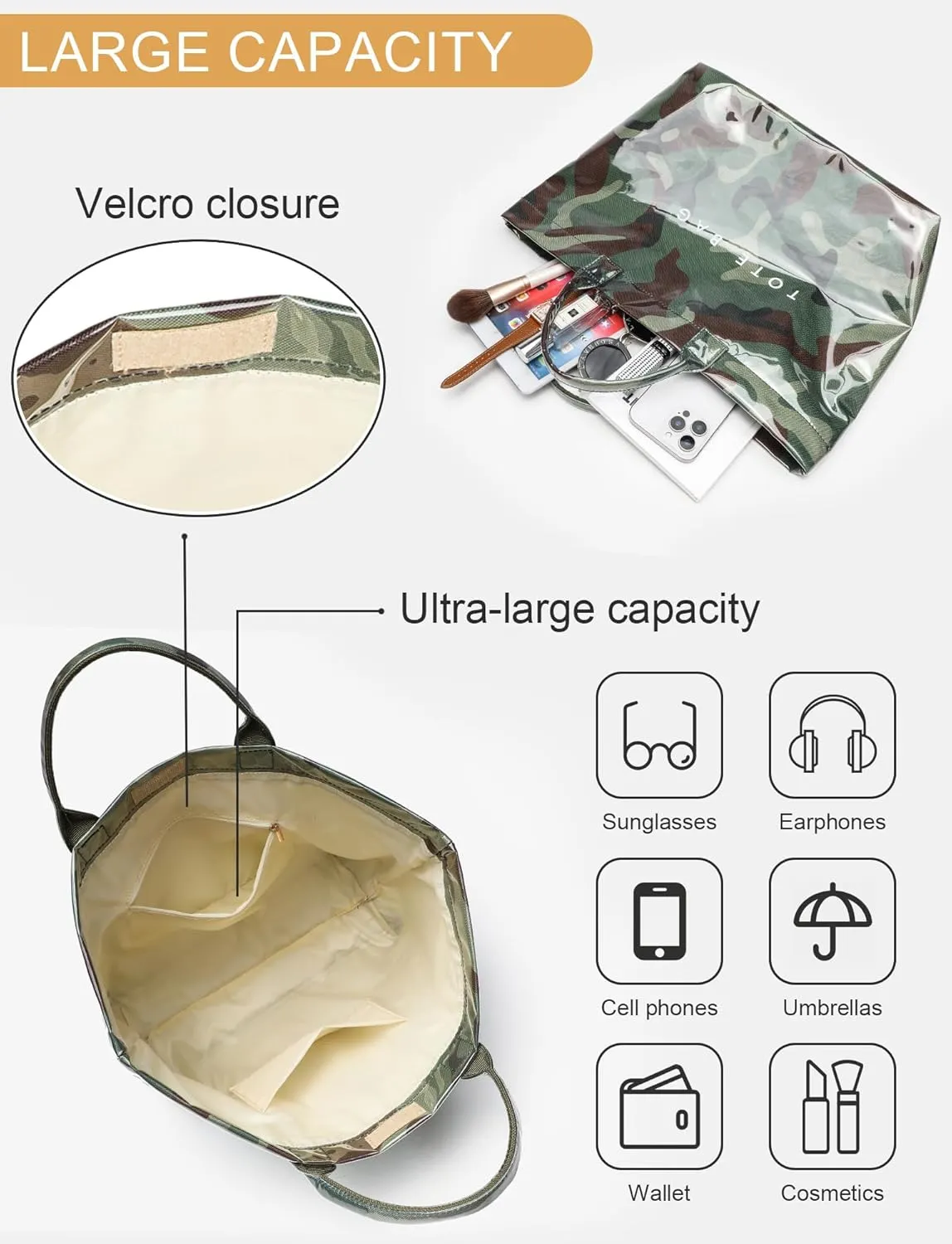 Large Tote Bag for Women Clear Plastic Shopper Bag PVC Hobo Handbag with Letter Print Work Bag
