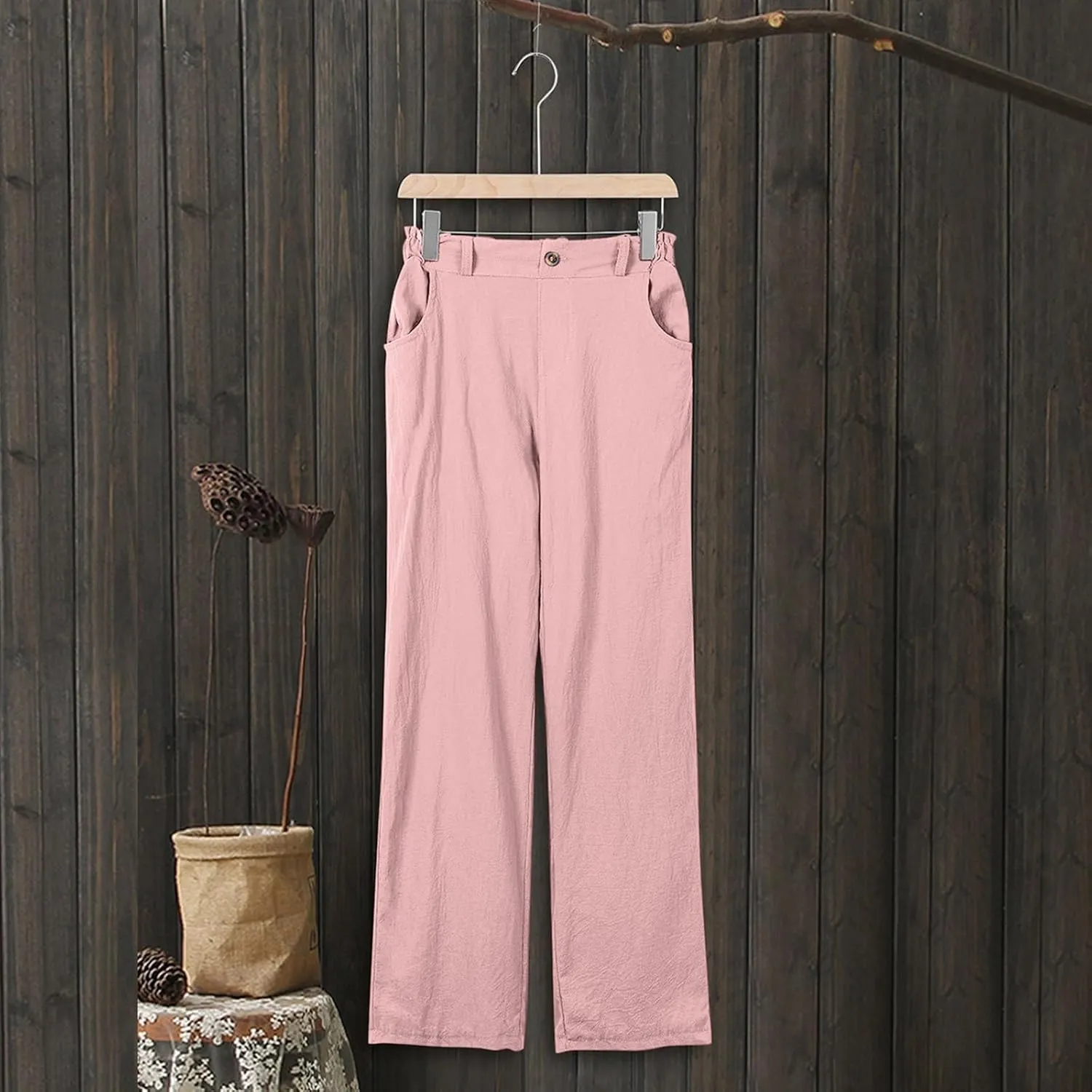 LCMTWX Summer Outfits for Women Casual Baggy Elastic Waist Trouser Wide Leg Pant with Pocket Fashion Pant Womens Palazzo