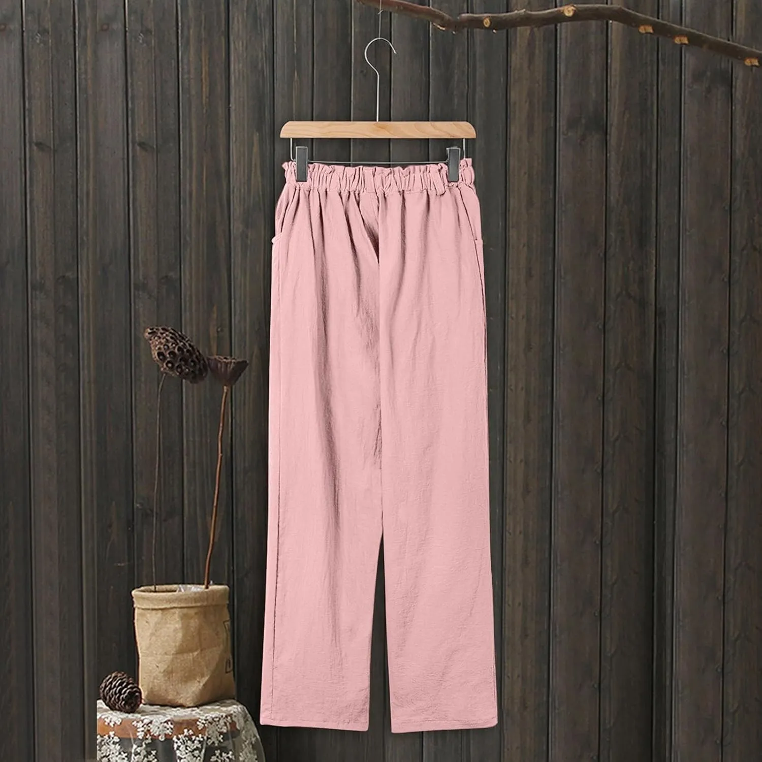 LCMTWX Summer Outfits for Women Casual Baggy Elastic Waist Trouser Wide Leg Pant with Pocket Fashion Pant Womens Palazzo