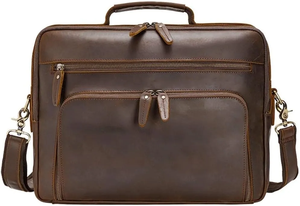 Leather Briefcase for Men Business Single Shoulder Crossbody Laptop Bag Large Capacity Briefcase