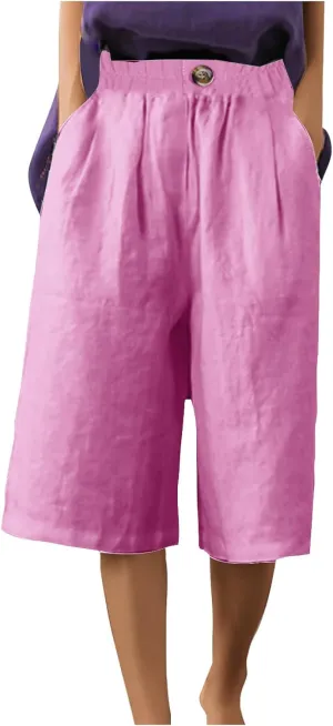 Linen Capri Pants for Women Wide Leg Elastic Waist Lounge Capris Baggy Lightweight Casual Summer Cropped Trouser 2025