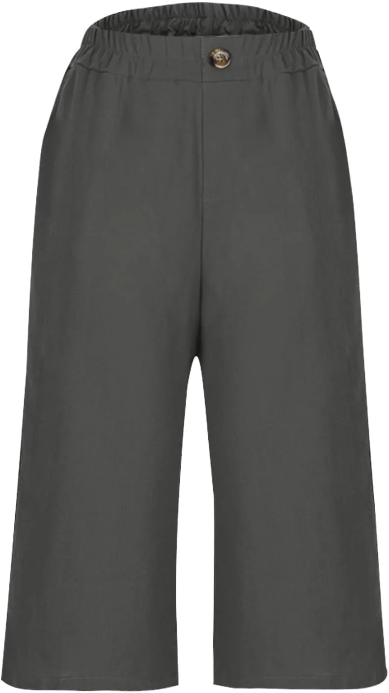 Linen Capri Pants for Women Wide Leg Elastic Waist Lounge Capris Baggy Lightweight Casual Summer Cropped Trouser 2025