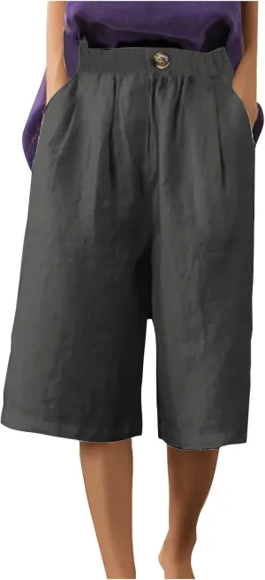 Linen Capri Pants for Women Wide Leg Elastic Waist Lounge Capris Baggy Lightweight Casual Summer Cropped Trouser 2025