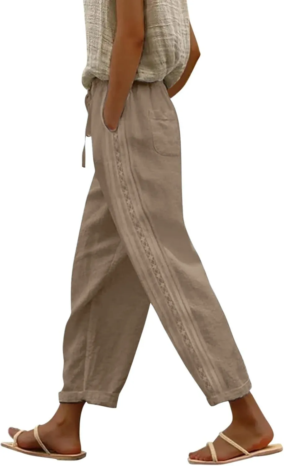 Linen Pants for Women, Casual Pants Peasant Straight Leg Linen Trendy Elastic