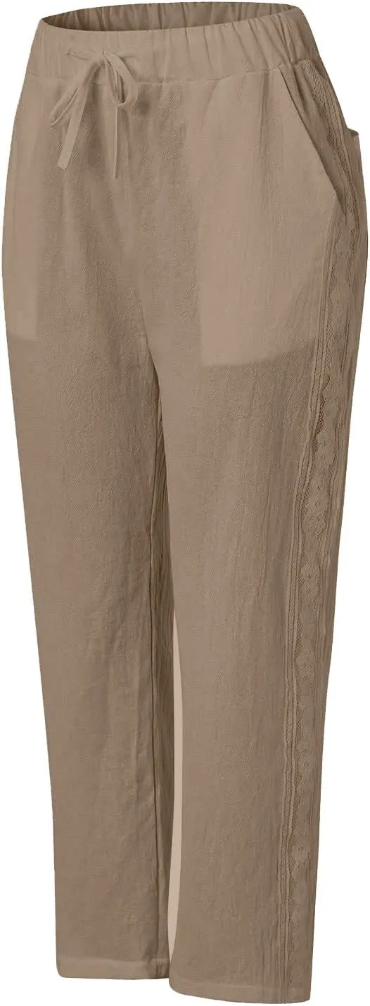 Linen Pants for Women, Casual Pants Peasant Straight Leg Linen Trendy Elastic