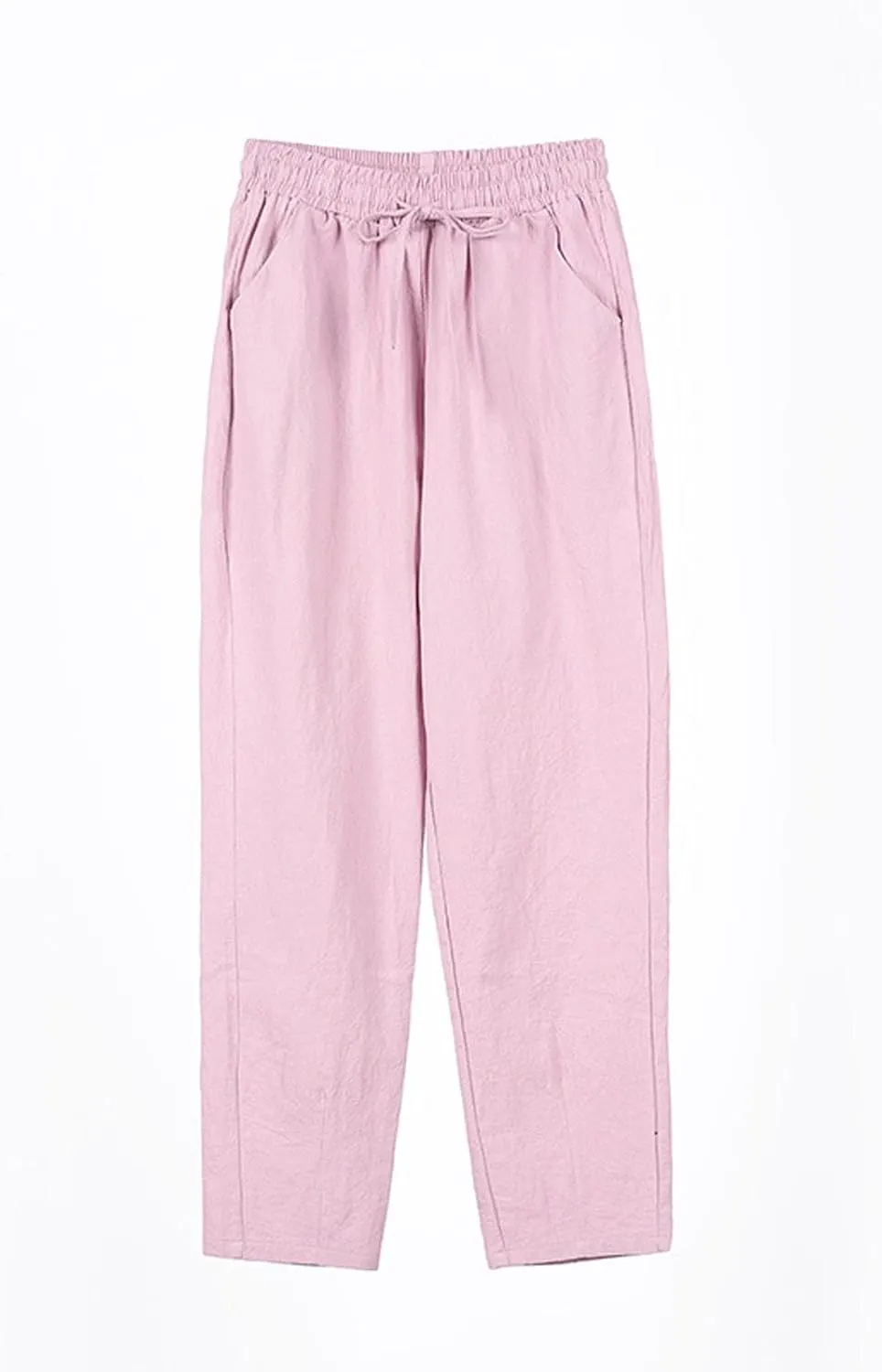 Linen Pants for Women Summer Beach Lounge Elastic Drawstring Casual Trousers with Pockets Travel Vacation