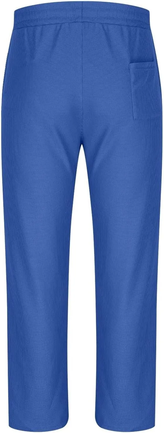 Linen Pants Men Casual Straight-Legs Waffle Knitted Pants with Pockets Loose Fit Summer Yoga Beach Trousers