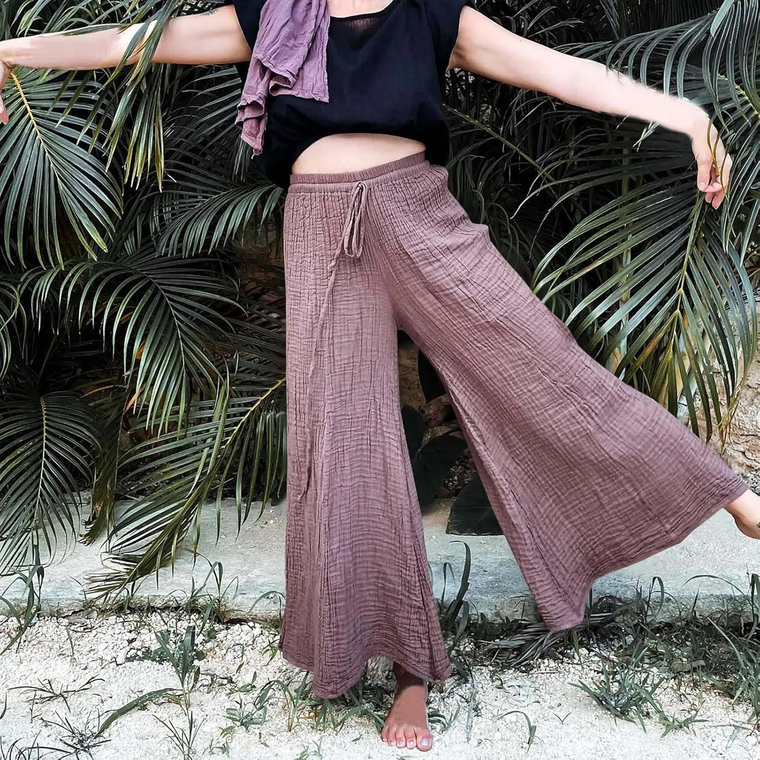 Linen Pants Women 2025 Boho Summer Wide Leg Cotton Linen Trousers Casual Flowy Elastic Waist Lightweight Palazzo