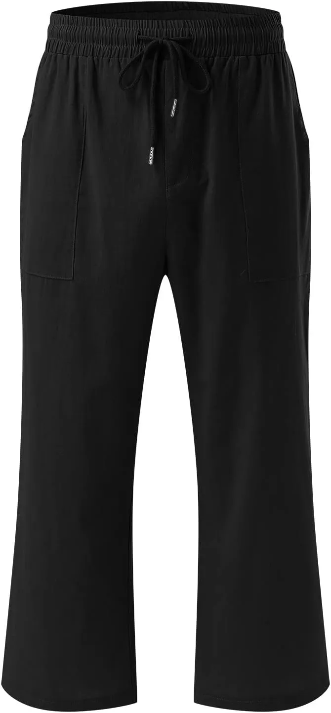 Linen Pants Women Petite Length Women Linen Pants Palazzo Lounge Harem Wide Leg Pants Beach Long Trousers Pockets