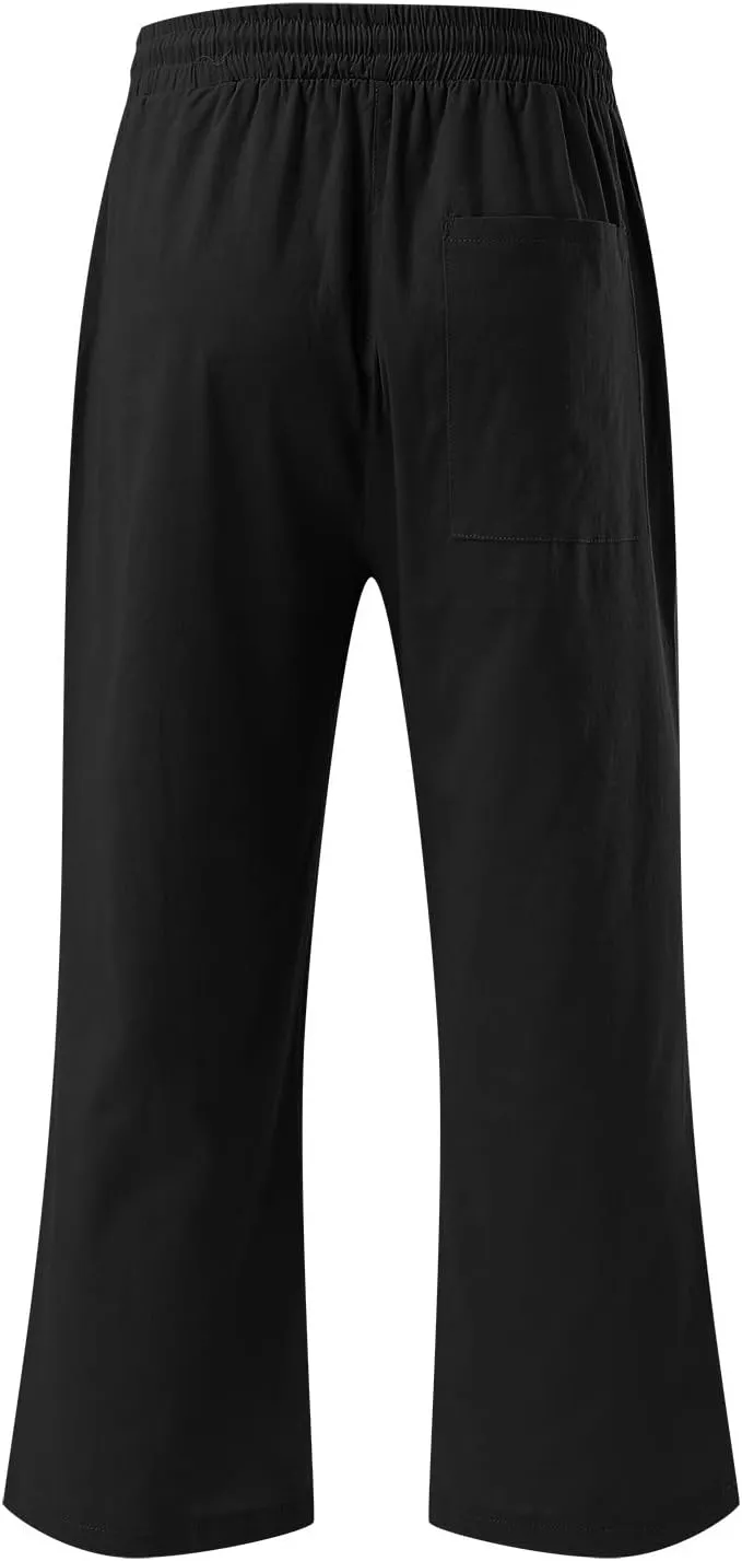 Linen Pants Women Petite Length Women Linen Pants Palazzo Lounge Harem Wide Leg Pants Beach Long Trousers Pockets