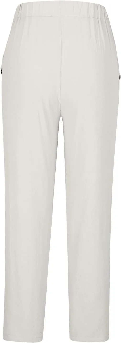 Linen Pants Women Summer Cotton Linen Capri Pants Casual Cropped Trouser sTapered Leg Sweatpants Loose Beach Pants