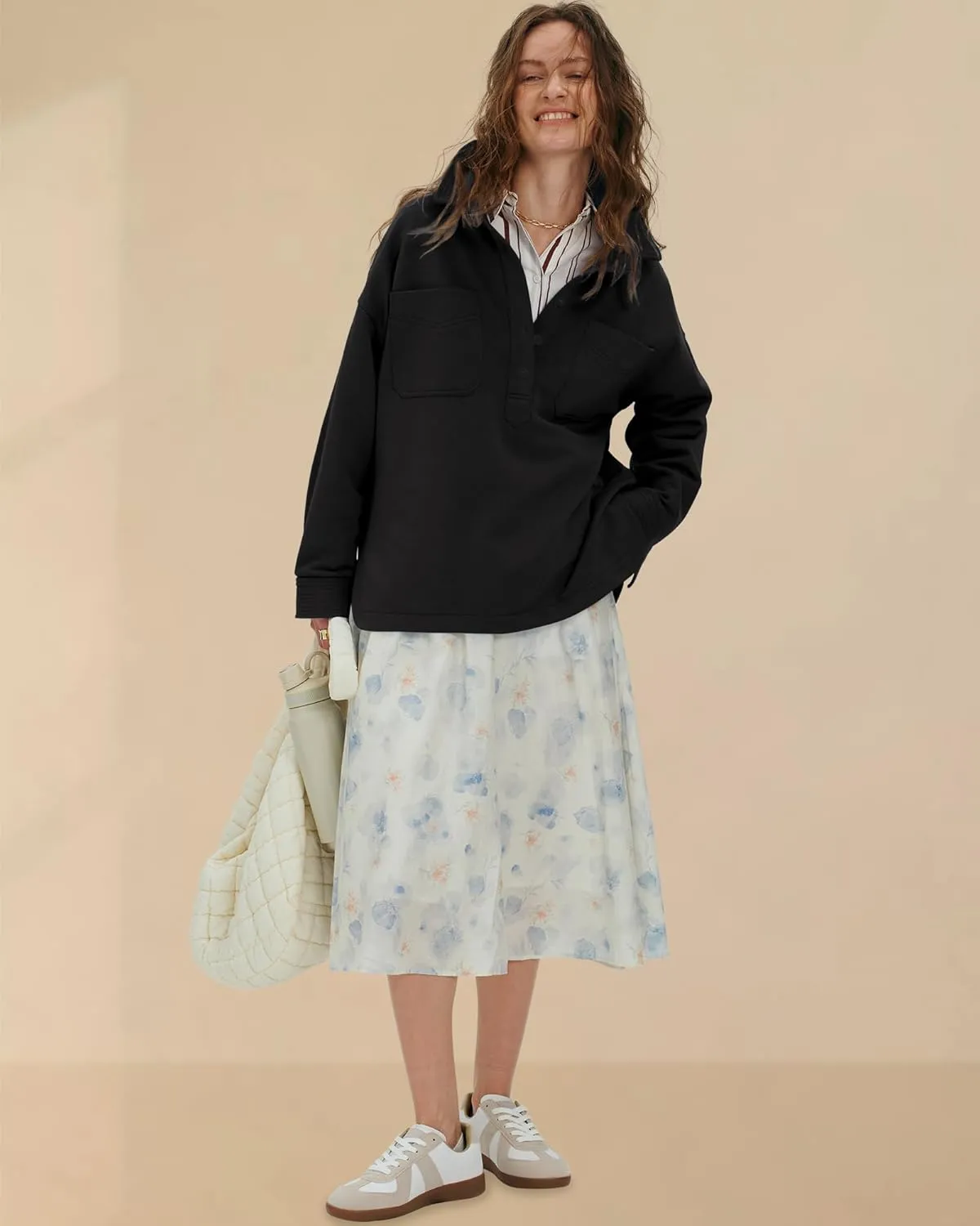Locachy Women's Casual Oversized Polo Sweatshirt Lapel Long Sleeve Button Pullover Tops Fashion Outfits Clothes