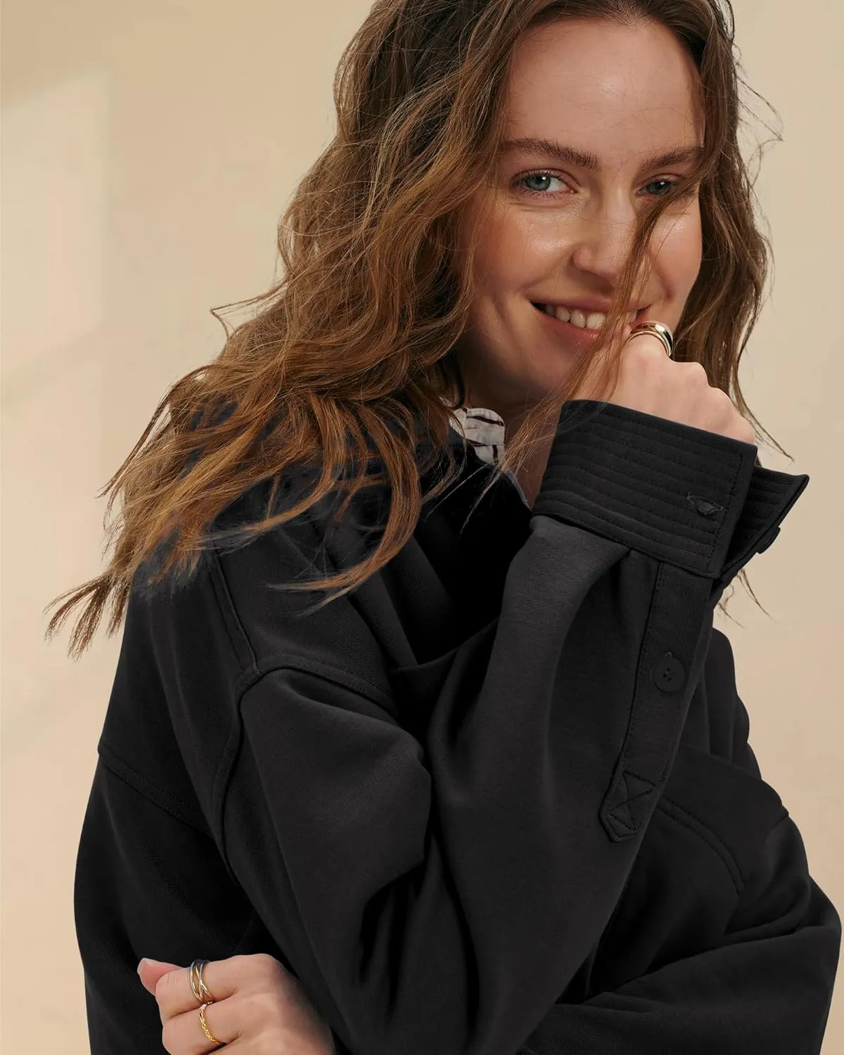 Locachy Women's Casual Oversized Polo Sweatshirt Lapel Long Sleeve Button Pullover Tops Fashion Outfits Clothes