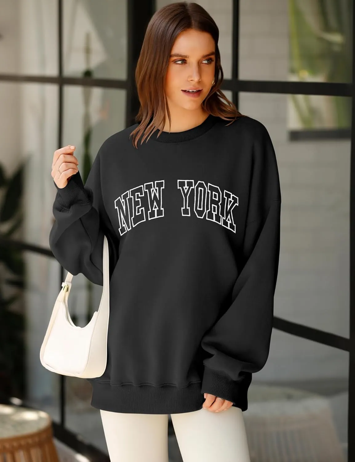 LOMON Oversized Sweatshirt for Women Crewneck Long Sleeve Casual Fleece Tops Graphic Hoodies Pullover Sweater