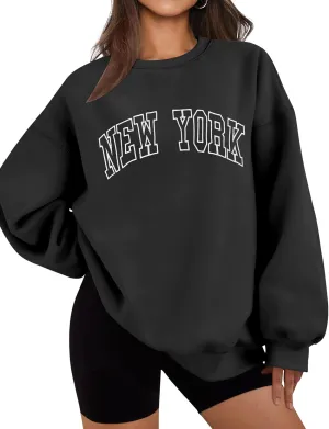 LOMON Oversized Sweatshirt for Women Crewneck Long Sleeve Casual Fleece Tops Graphic Hoodies Pullover Sweater