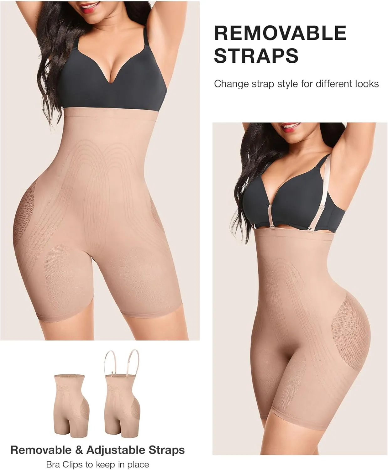 Lover-Beauty Women's Butt Lifting Shapewear Tummy Control Removeable Strapless Faja Body Shaper