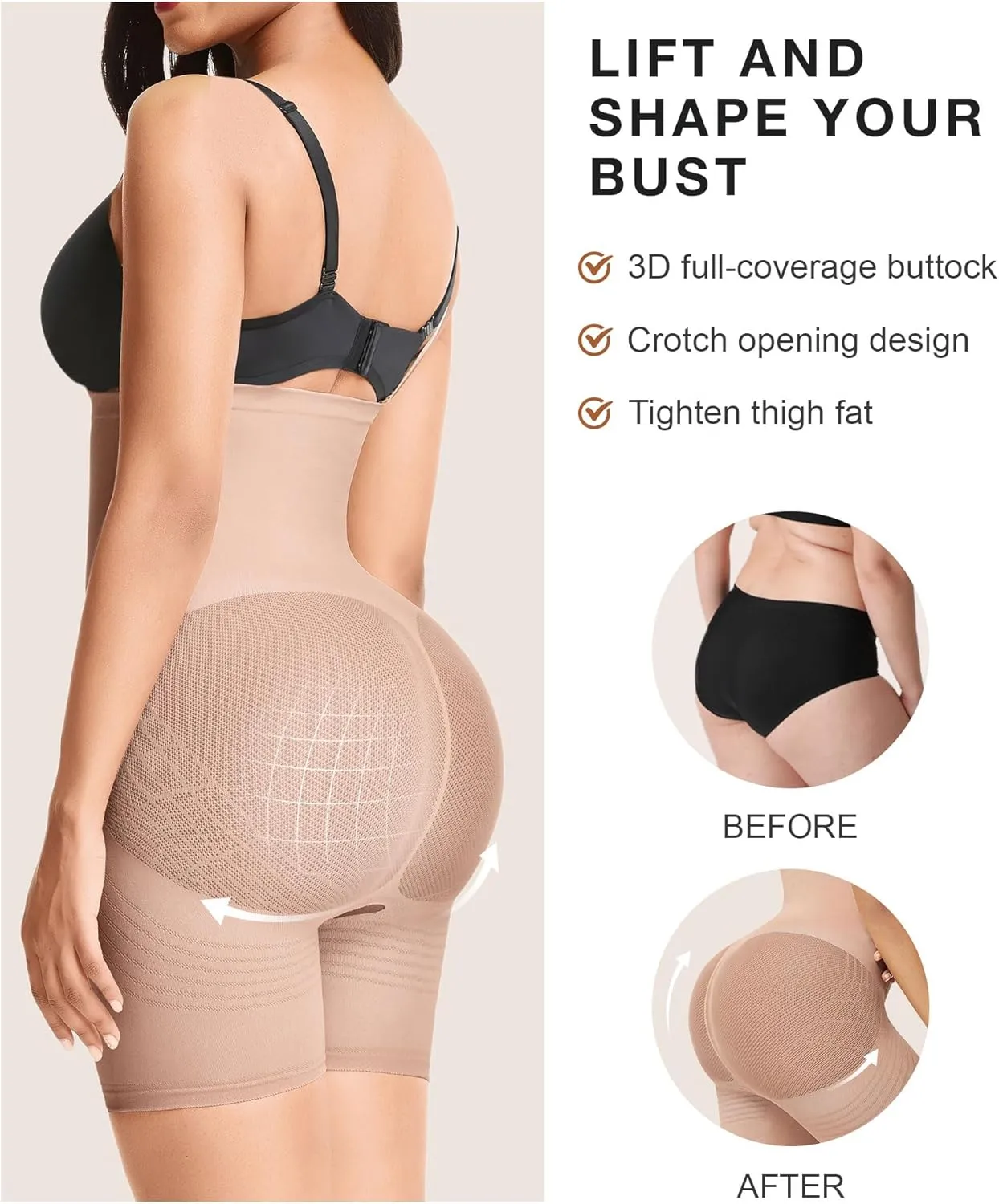 Lover-Beauty Women's Butt Lifting Shapewear Tummy Control Removeable Strapless Faja Body Shaper