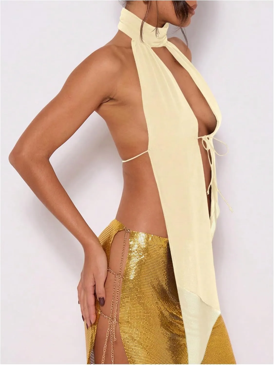 MakeMeChic Women's Cheetah Print Halter Top Y2K Tie Front Backless Club Going Out Tank Tops