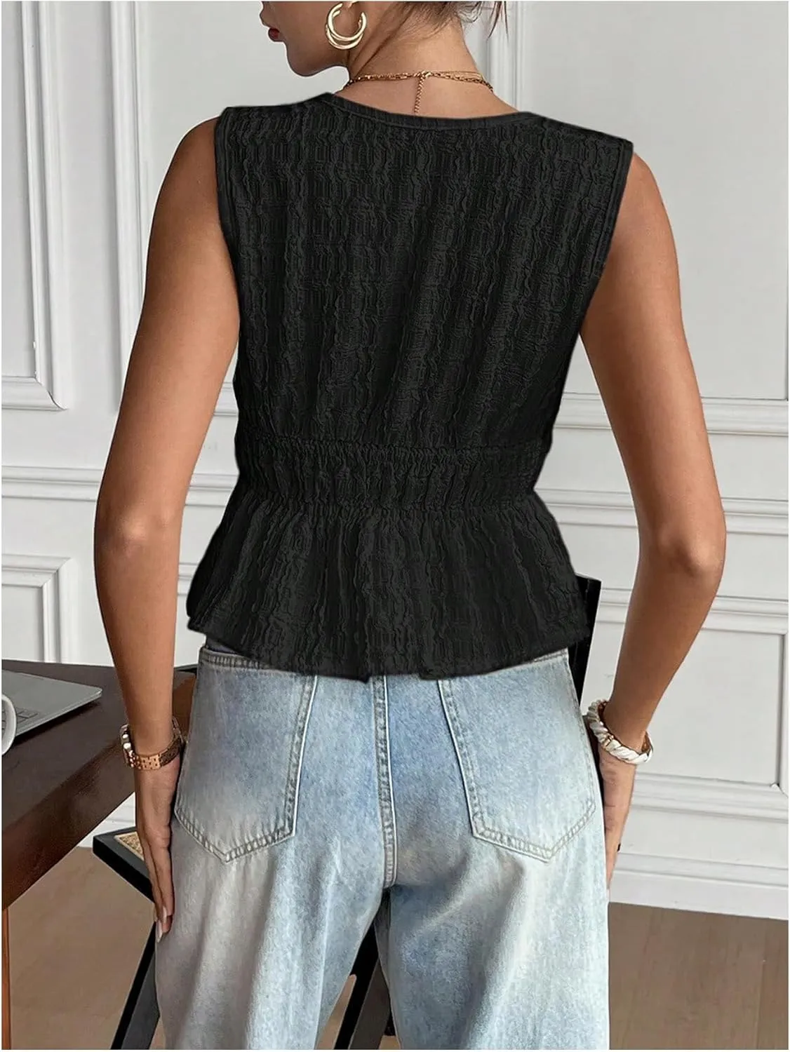 MakeMeChic Women's Tie Front V Neck Tank Top Bow Sleeveless Ruffle Hem Crop Tops