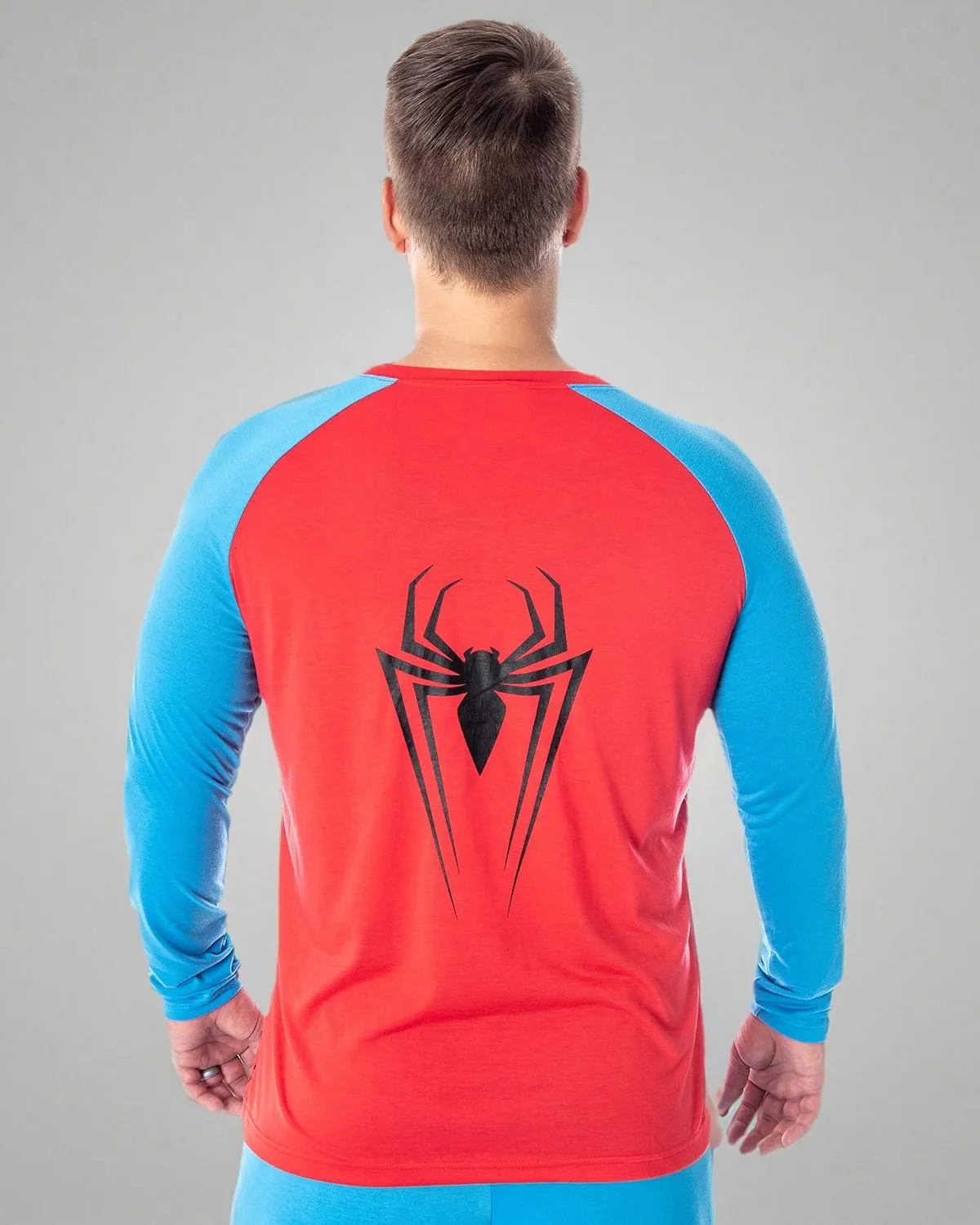 Marvel Men's Spiderman Classic Superhero Costume Raglan Shirt And Pants 2 Piece Pajama Set