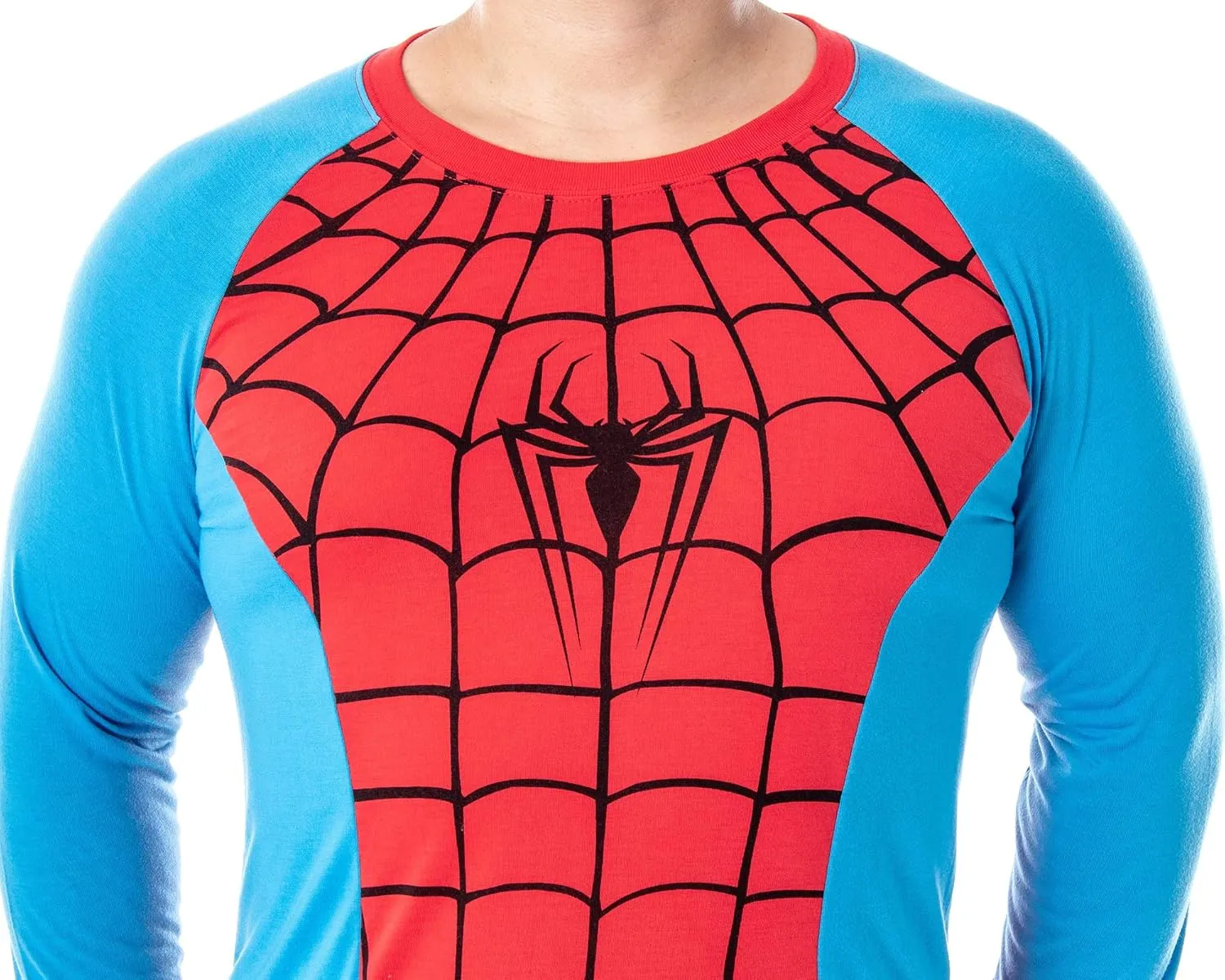 Marvel Men's Spiderman Classic Superhero Costume Raglan Shirt And Pants 2 Piece Pajama Set