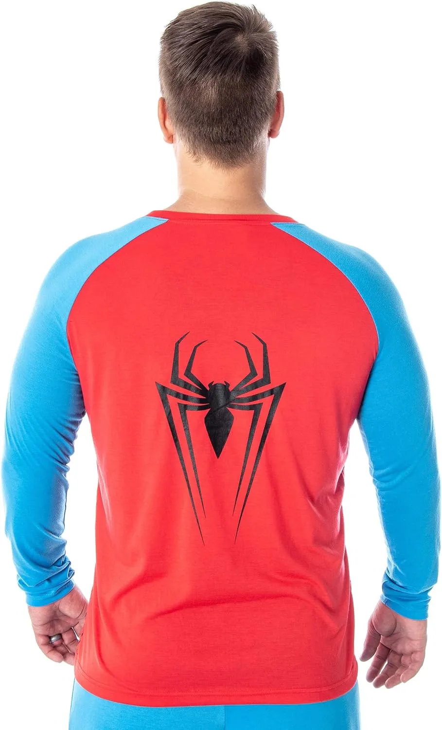 Marvel Men's Spiderman Classic Superhero Costume Raglan Shirt And Pants 2 Piece Pajama Set