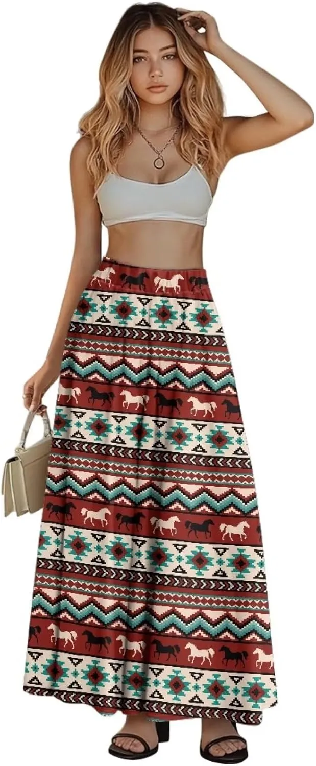Maxi Skirt for Women Flowy High Waisted Long Skirt with Pockets Swing Skirts for Party Festival Wedding Size S-2XL