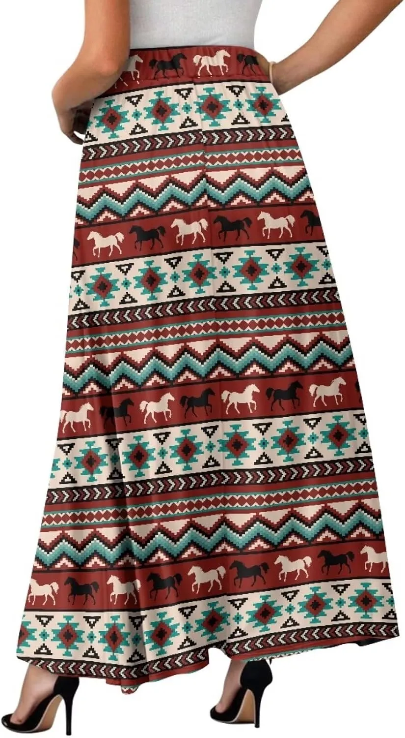 Maxi Skirt for Women Flowy High Waisted Long Skirt with Pockets Swing Skirts for Party Festival Wedding Size S-2XL