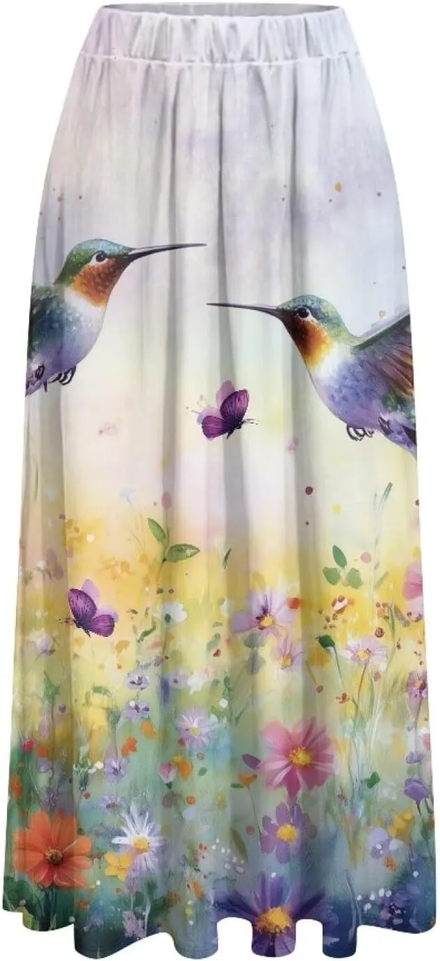 Maxi Skirt for Women Flowy High Waisted Long Skirt with Pockets Swing Skirts for Party Festival Wedding Size S-2XL