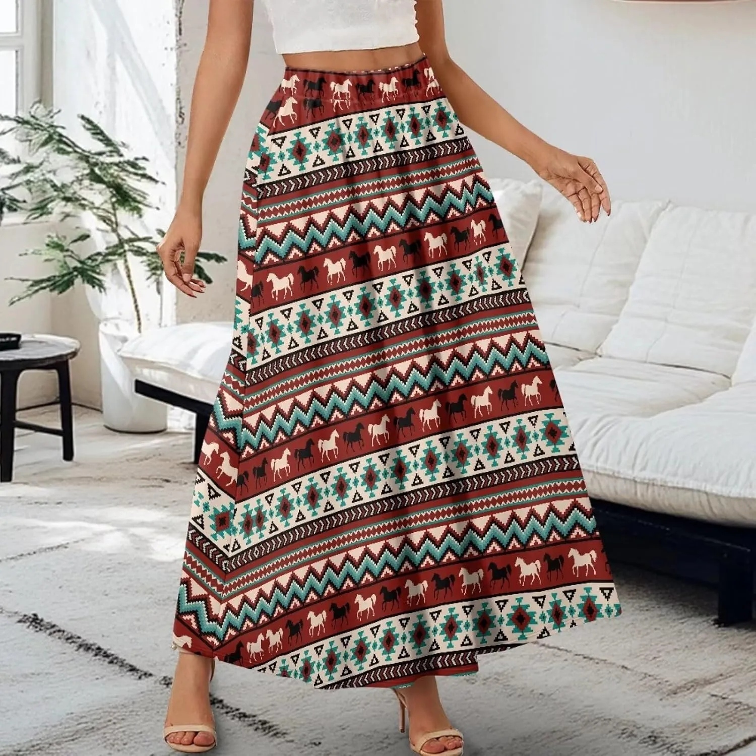Maxi Skirt for Women Flowy High Waisted Long Skirt with Pockets Swing Skirts for Party Festival Wedding Size S-2XL