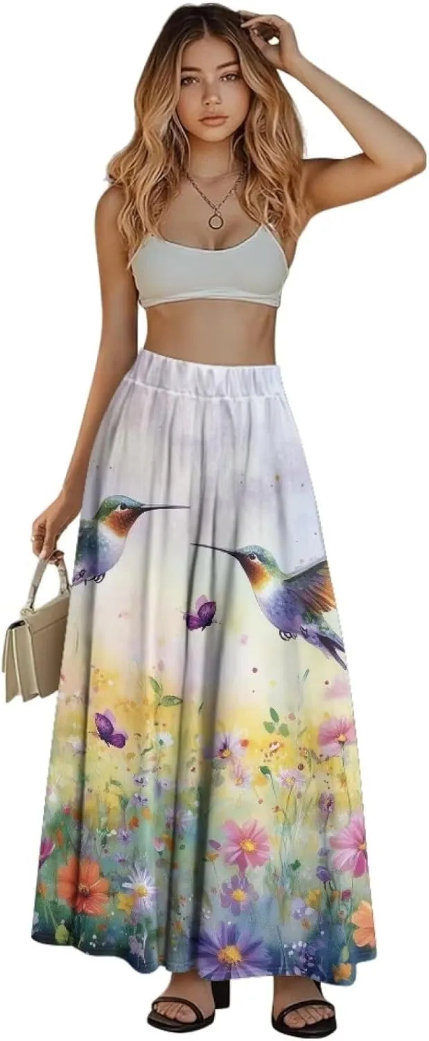 Maxi Skirt for Women Flowy High Waisted Long Skirt with Pockets Swing Skirts for Party Festival Wedding Size S-2XL