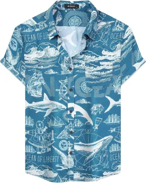 MCEDAR Mens Casual Short Sleeve Button Up Vintage Summer Hawaiian Beach Vacation Shirts (Size S-5XL Big and Tall)