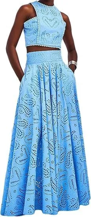 Melliflo Women's Summer 2 Piece Outfits Tank Crop Tops Long Skirt Set Sleeveless Maxi Dress with Pocket Nightclub Party Dress