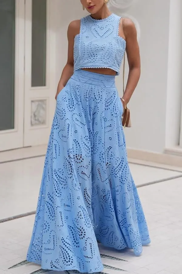 Melliflo Women's Summer 2 Piece Outfits Tank Crop Tops Long Skirt Set Sleeveless Maxi Dress with Pocket Nightclub Party Dress
