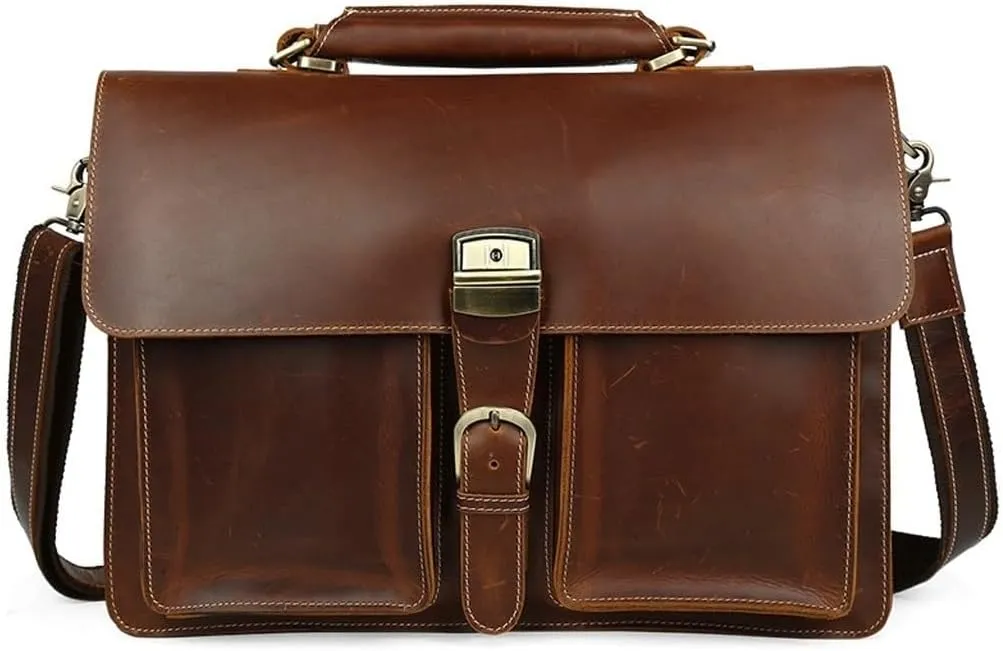Men Leather Briefcase Briefcase Shoulder Bag Large Men's Tote Business Bag Crazy Horse Leather