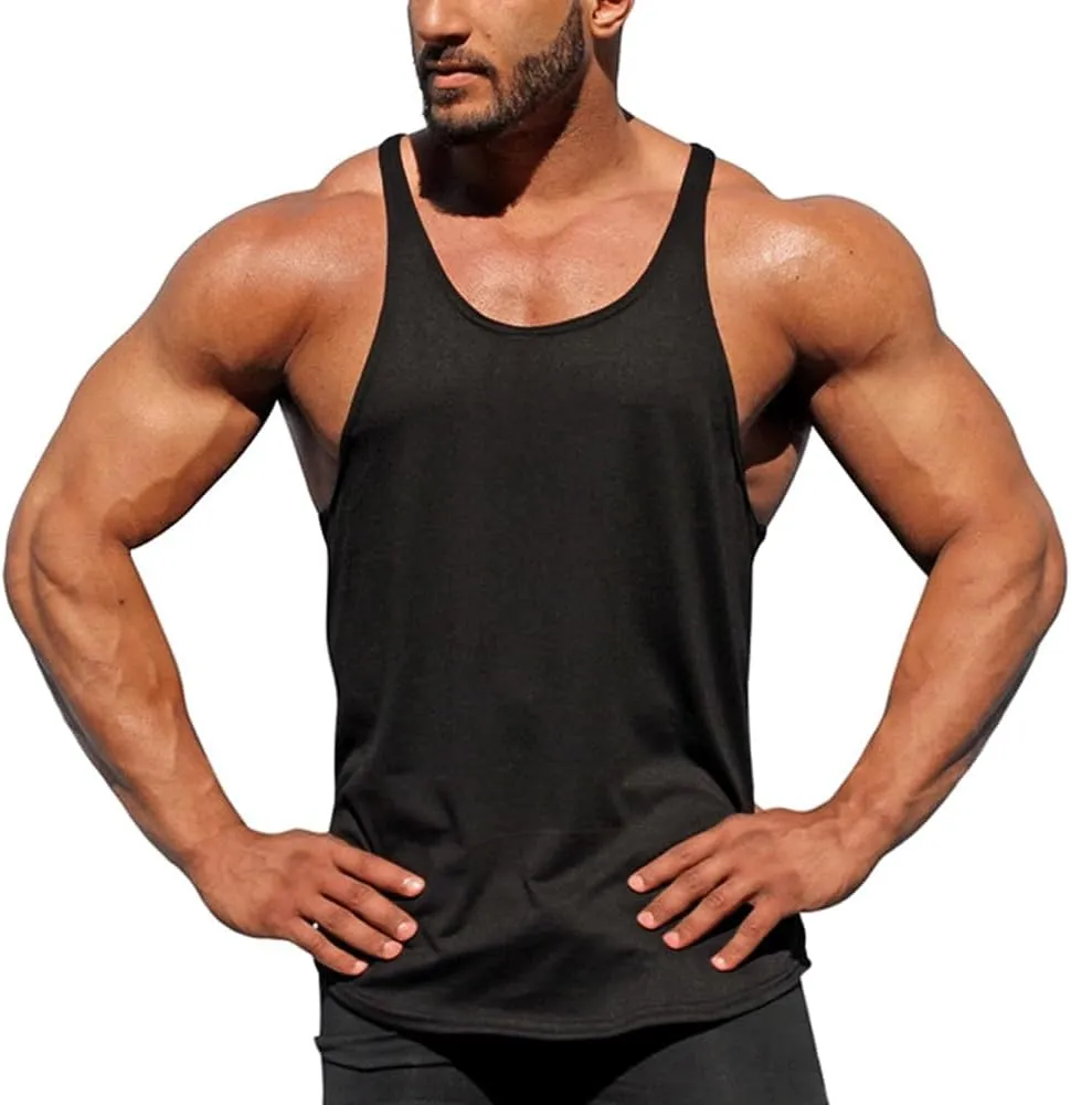 Men Stringer Tank Tops Y-Back Cotton Gym Athletic Workout Muscle Leeveless T-Shirt